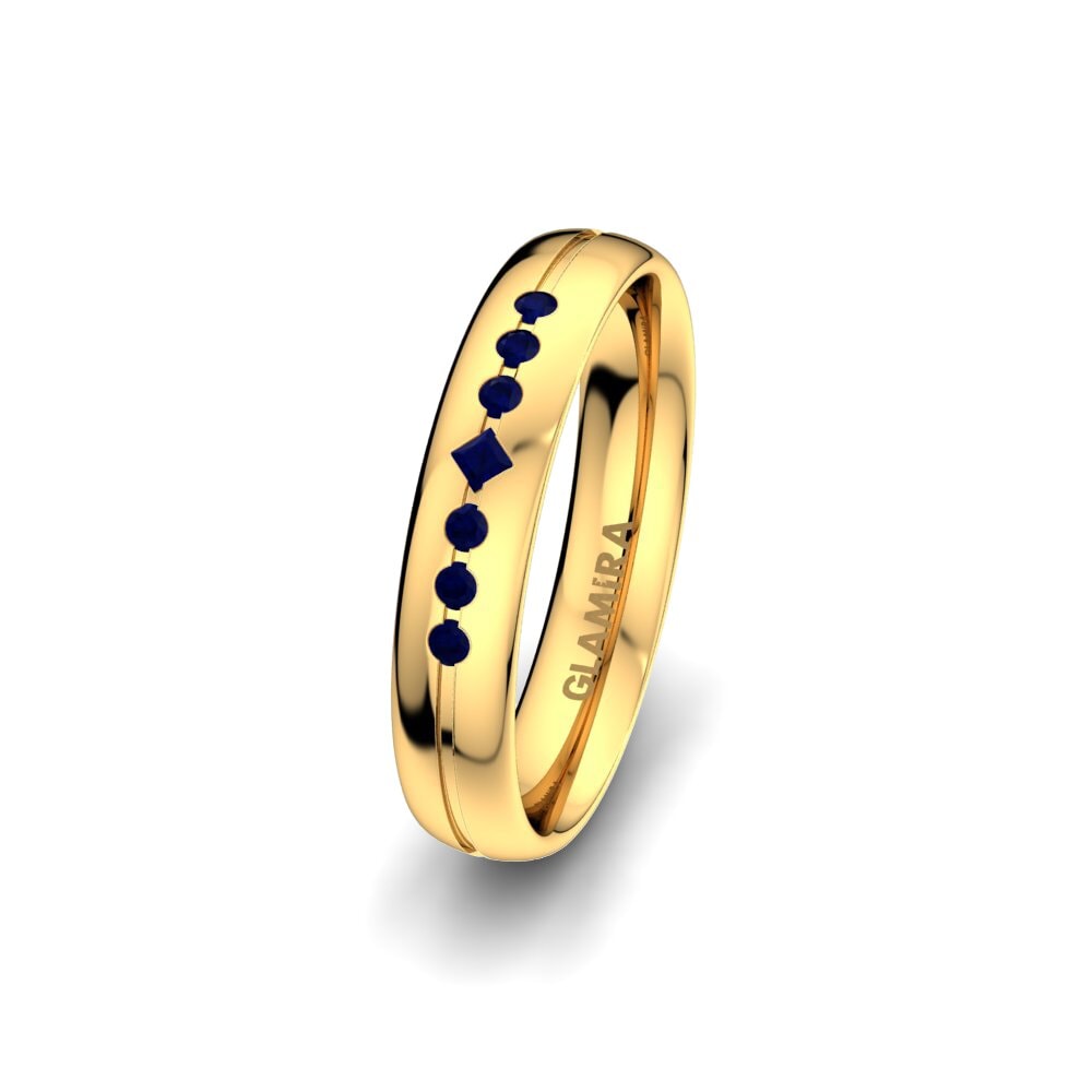 9ct Yellow Gold Sapphire Women's Wedding Ring Authentic Line 4 mm