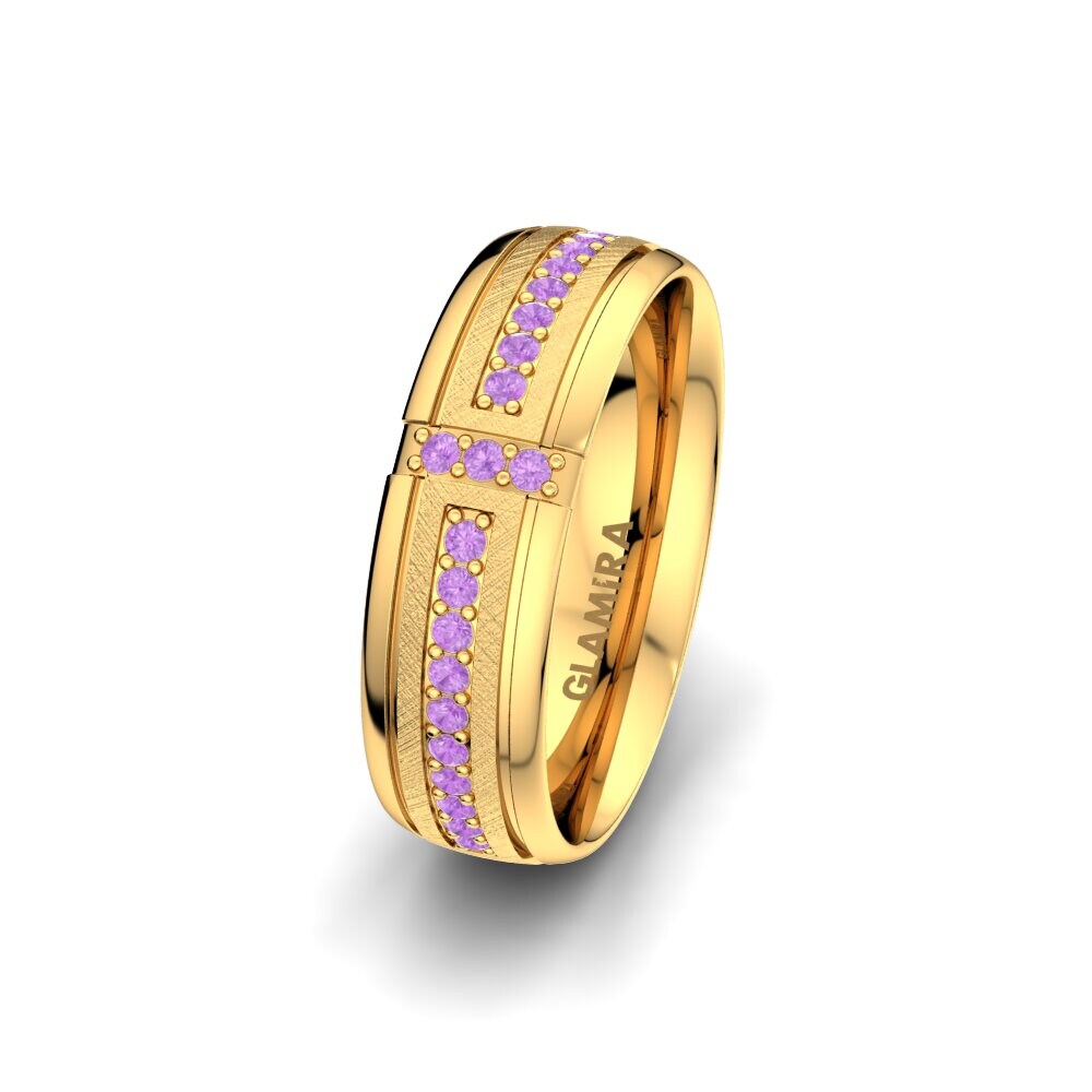 14ct Yellow Gold Amethyst Women's Wedding Ring Bright Core 6 mm