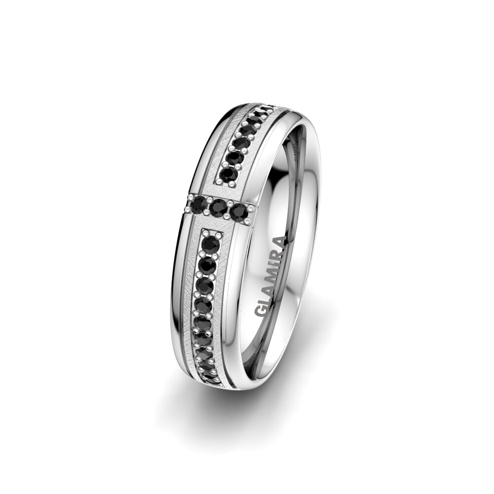 14k 白色K金 黑色藍寶石 女士结婚戒指 Bright Core 5 mm