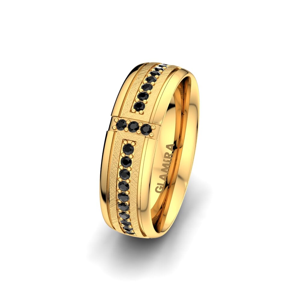 14ct Yellow Gold Black Sapphire Women's Wedding Ring Bright Core 6 mm