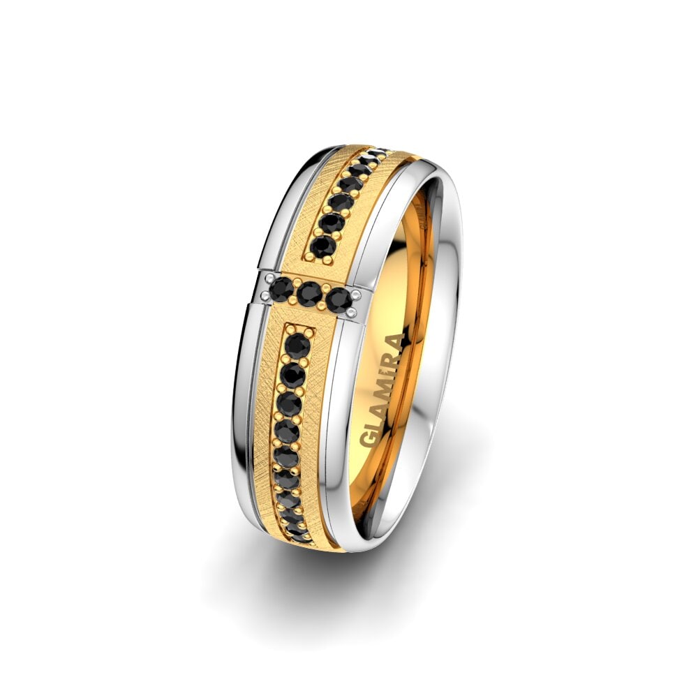 18ct Yellow & White Gold Black Sapphire Women's Wedding Ring Bright Core 6 mm