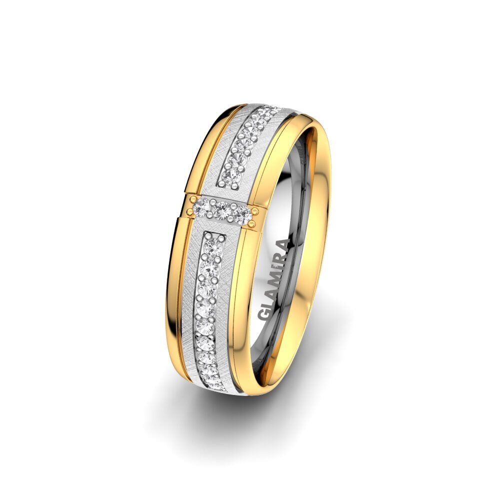 Or Blanc & Jaune 585 Saphir Blanc Alliance pour femme Bright Core 6 mm
