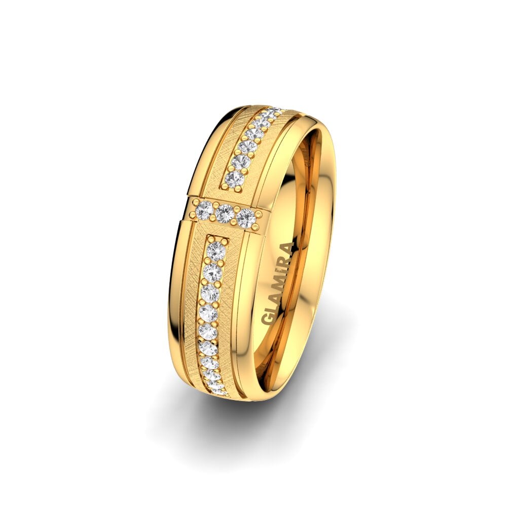 14ct Yellow Gold White sapphire Women's Wedding Ring Bright Core 6 mm