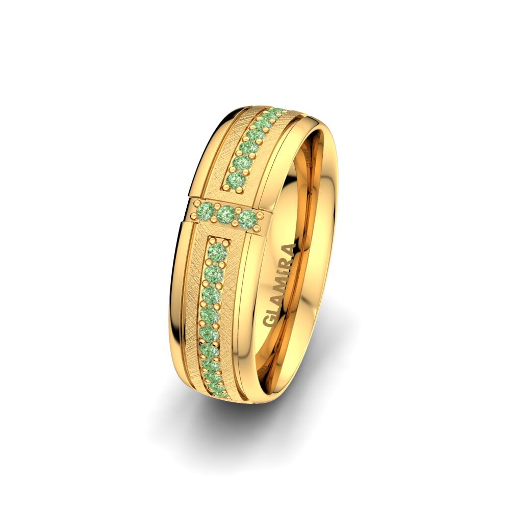 Or Jaune 585 Diamant Vert Alliance pour femme Bright Core 6 mm
