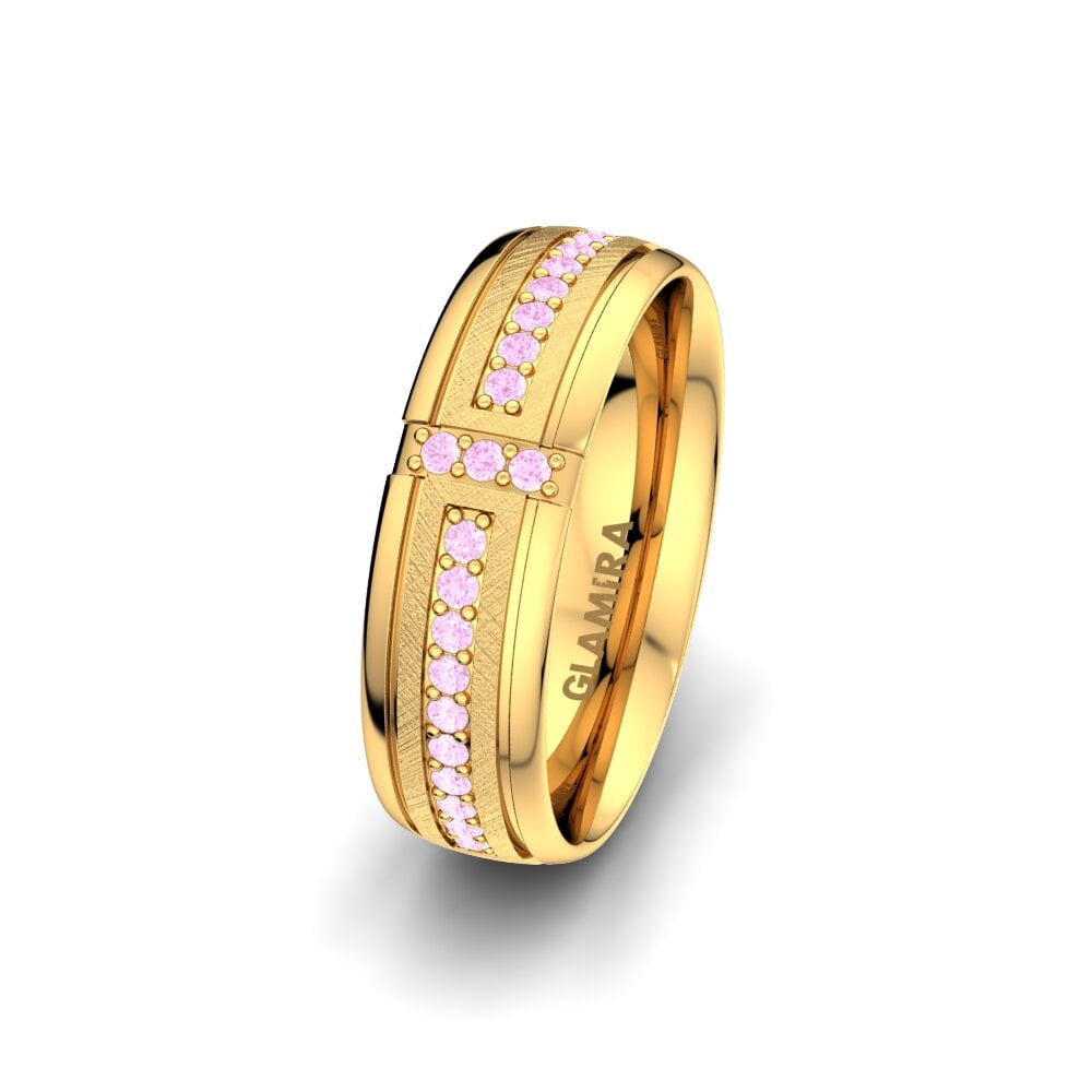 14ct Yellow Gold Pink Sapphire Women's Wedding Ring Bright Core 6 mm