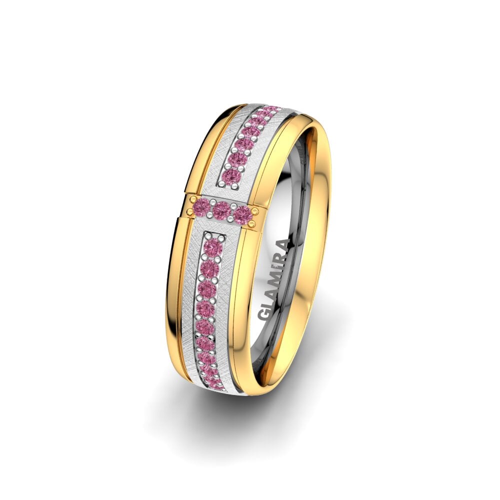 14k 白黃K金 紅榴石 女士结婚戒指 Bright Core 6 mm