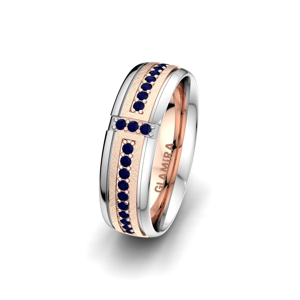 14ct Rose & White Gold Sapphire Women's Wedding Ring Bright Core 6 mm