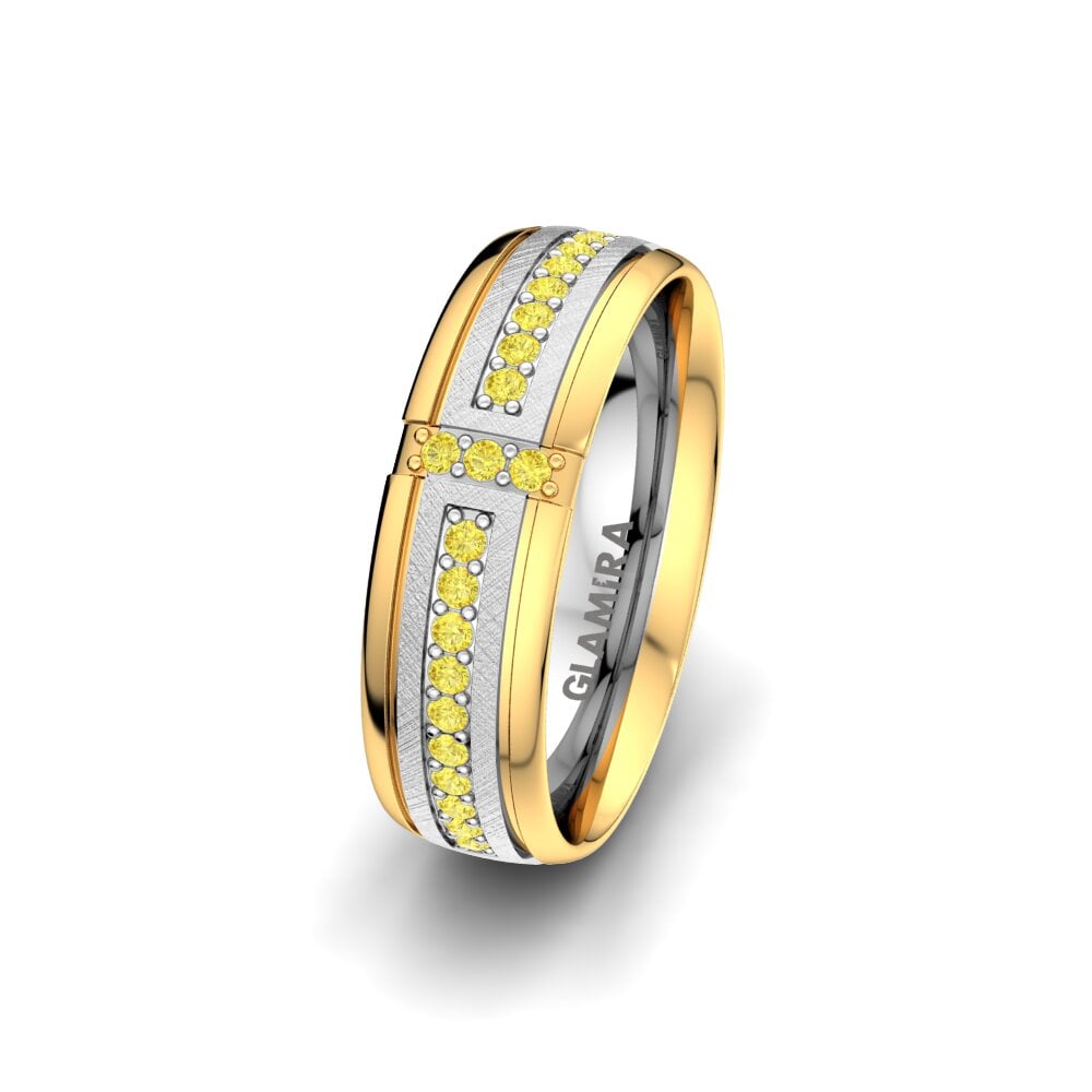 Weiß & Gelbgold 585 Gelber Saphir Damen trauring Bright Core 6 mm