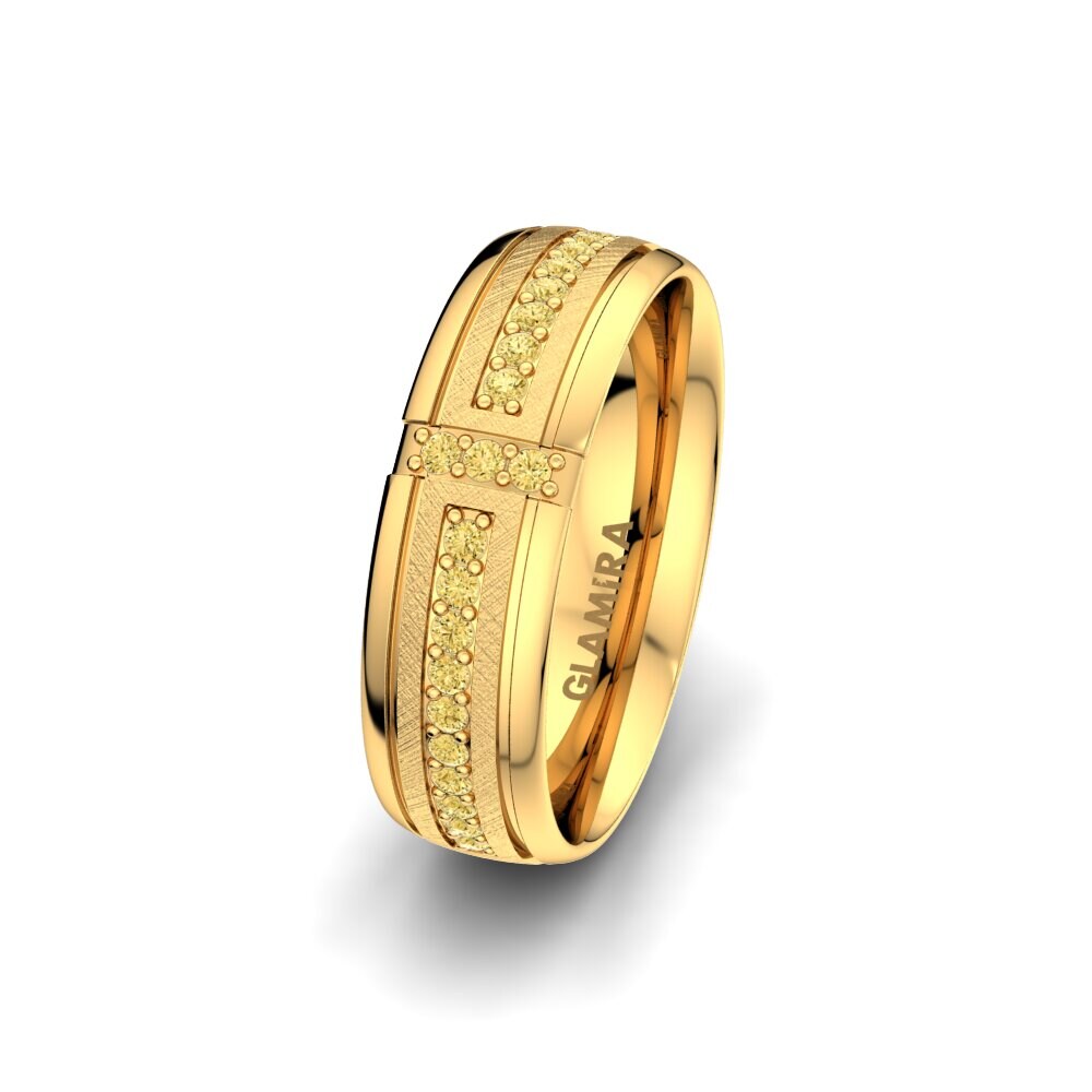 14ct Yellow Gold Yellow Diamond Women's Wedding Ring Bright Core 6 mm