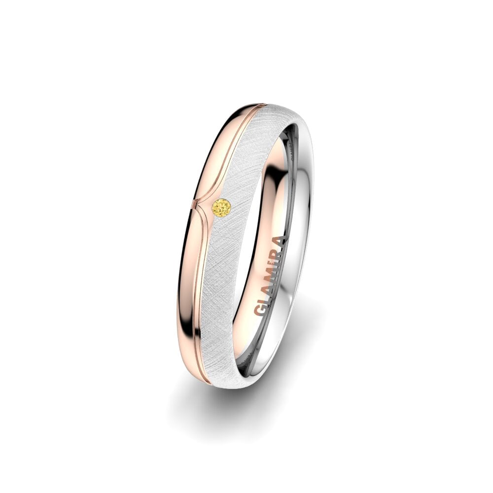 14ct White & Rose Gold Yellow Diamond Women's Wedding Ring Bright Pattern 4 mm