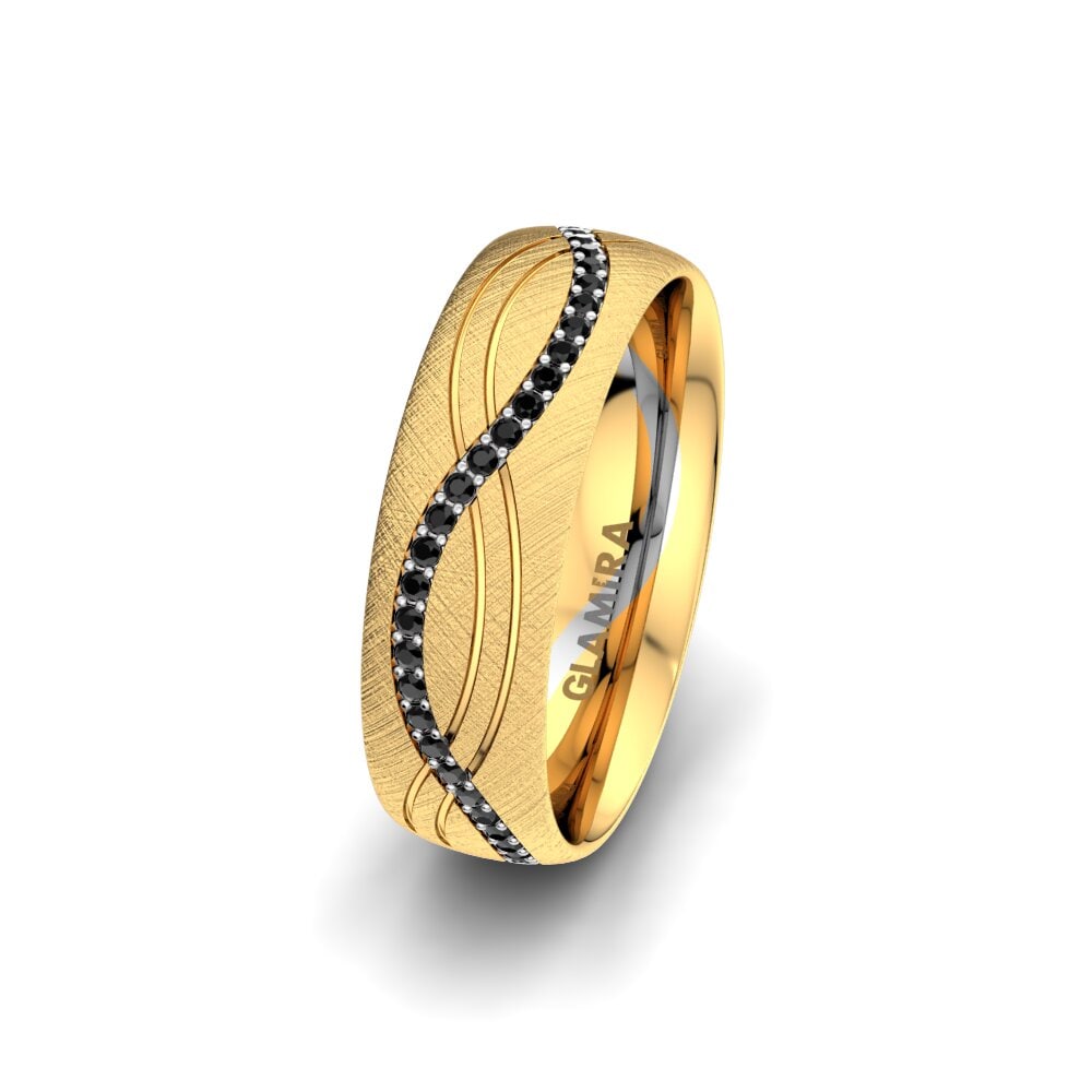 18ct Yellow & White Gold Black Sapphire Women's Wedding Ring Bright Sign 6 mm