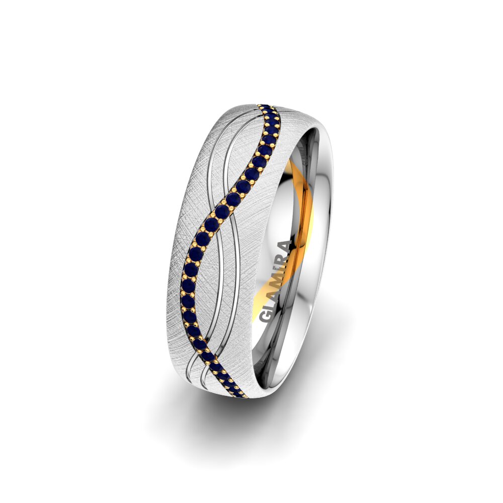 14k White & Yellow Gold Sapphire Women's Wedding Ring Bright Sign 6 mm