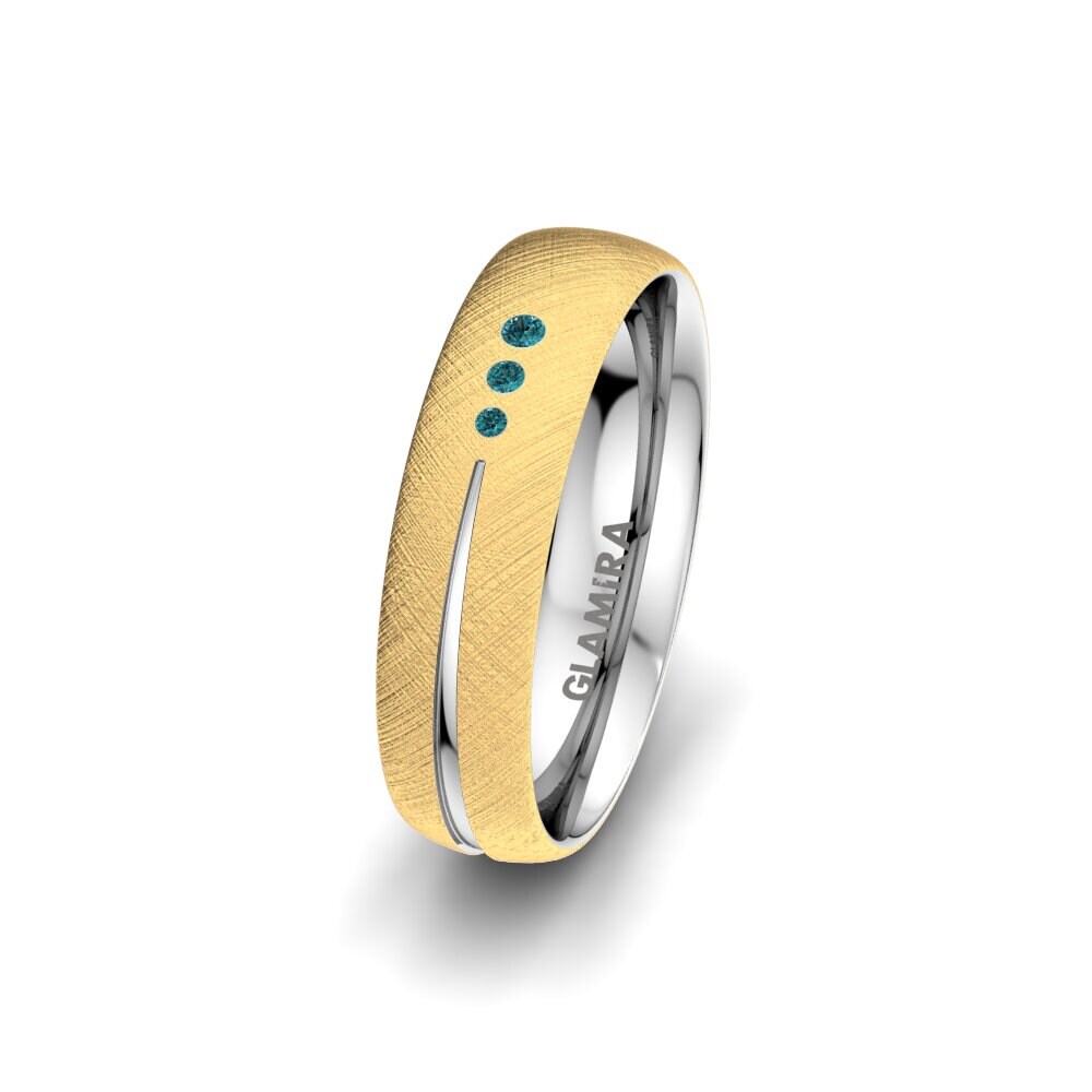 375 Gelb & Weißgold Blauer Diamant Damen trauring Brilliant Charm 5 mm