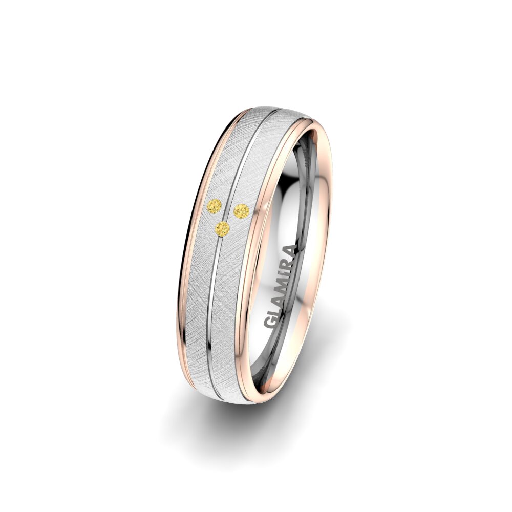 14ct White & Rose Gold Yellow Diamond Women's Wedding Ring Brilliant Step 5 mm