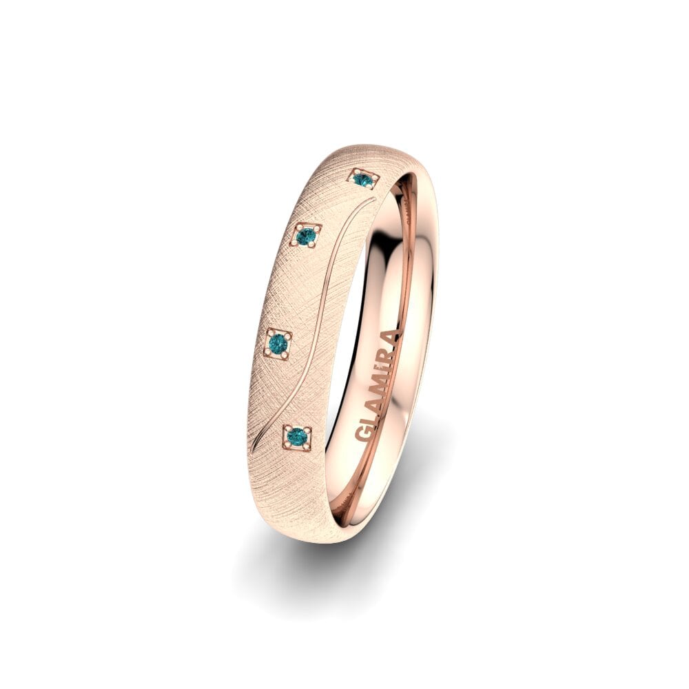 14ct Rose Gold Blue Diamond Women's Wedding Ring Brilliant Touch 4 mm
