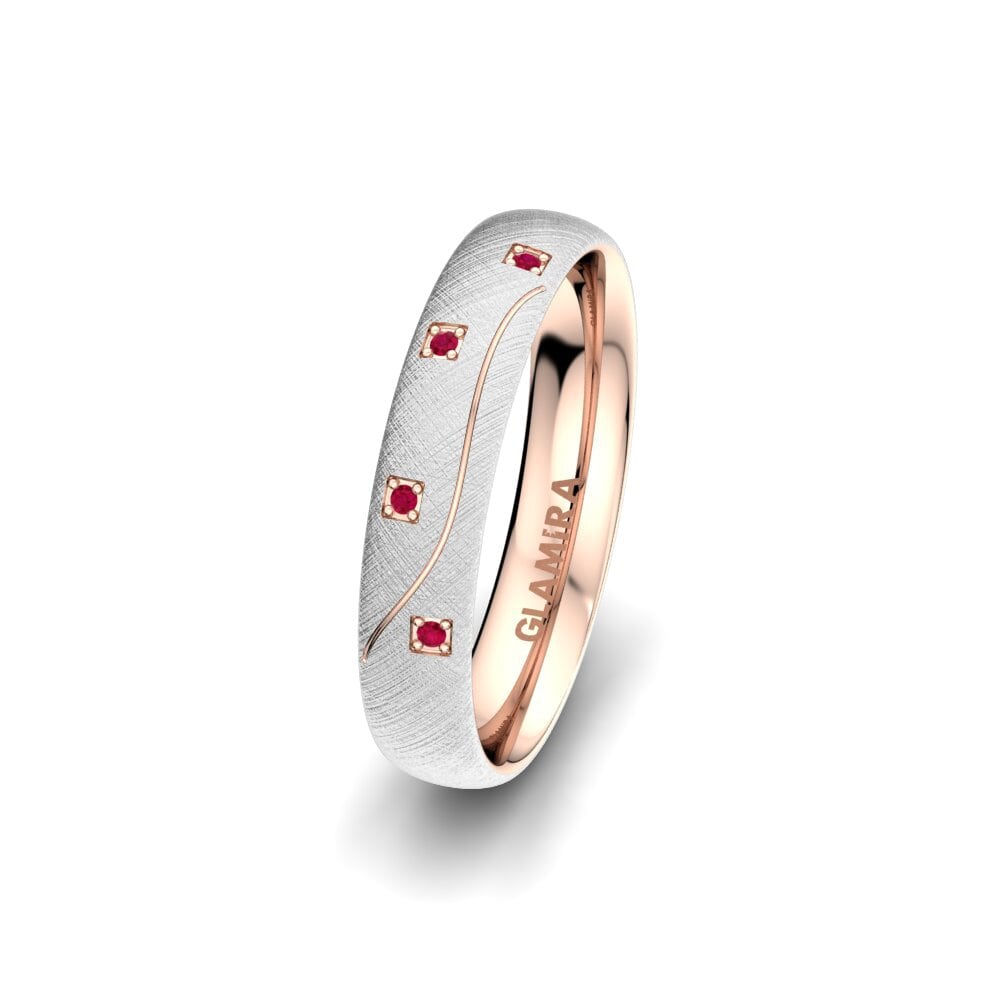 9K White & Rose Gold Ruby Women's Ring Brilliant Touch 4 mm