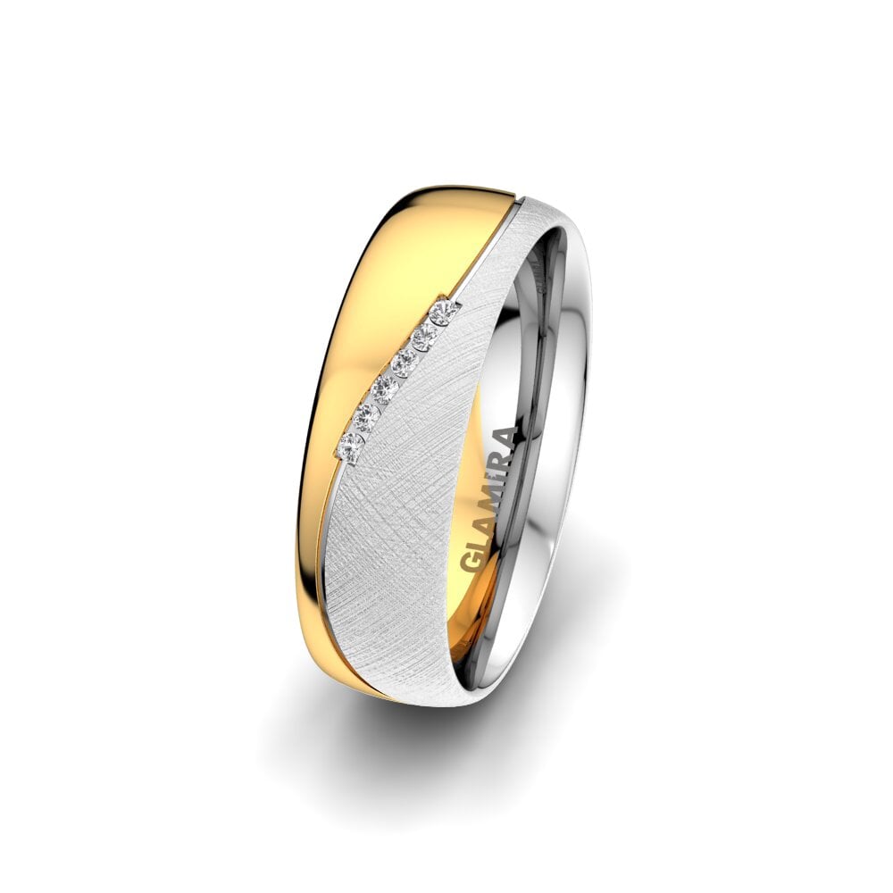 Weiß & Gelbgold 750 Weißer Saphir Damen trauring Shining Energy 6 mm
