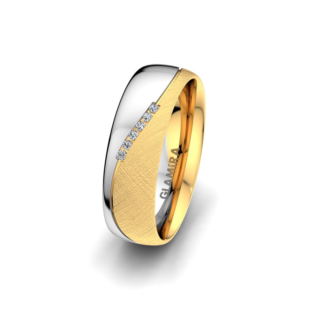 9k Yellow & White Gold Women's Wedding Ring Shining Energy 6 mm