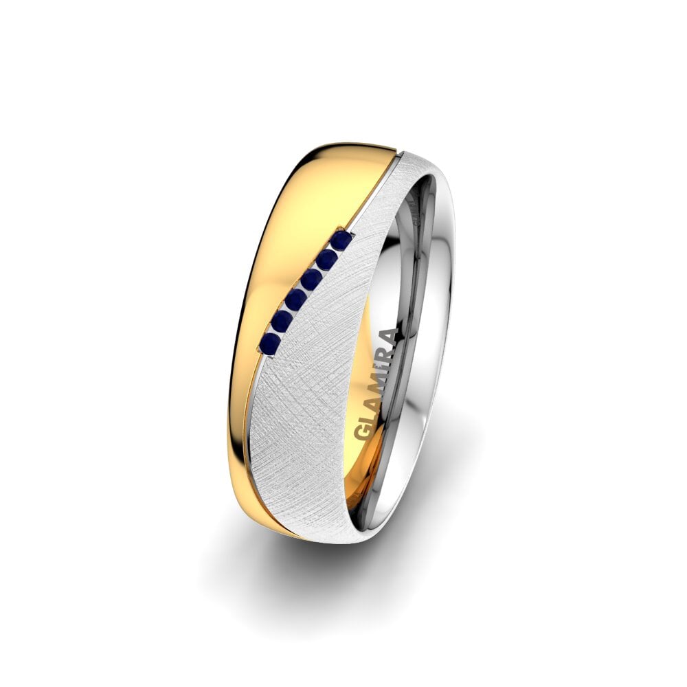 14k White & Yellow Gold Sapphire Women's Wedding Ring Shining Energy 6 mm