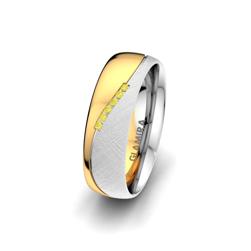 Weiß & Gelbgold 585 Gelber Saphir Damen trauring Shining Energy 6 mm