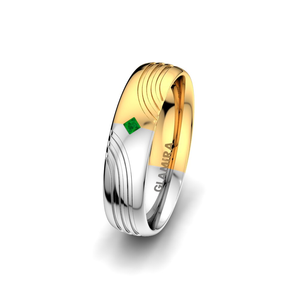 Or Blanc & Jaune 375 Émeraude Alliance pour femme Alluring Twist 5 mm