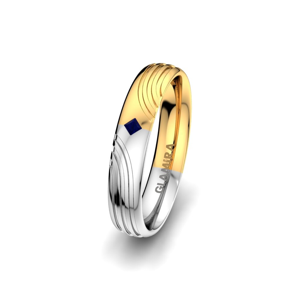 14k White & Yellow Gold Sapphire Women's Wedding Ring Alluring Twist 4 mm