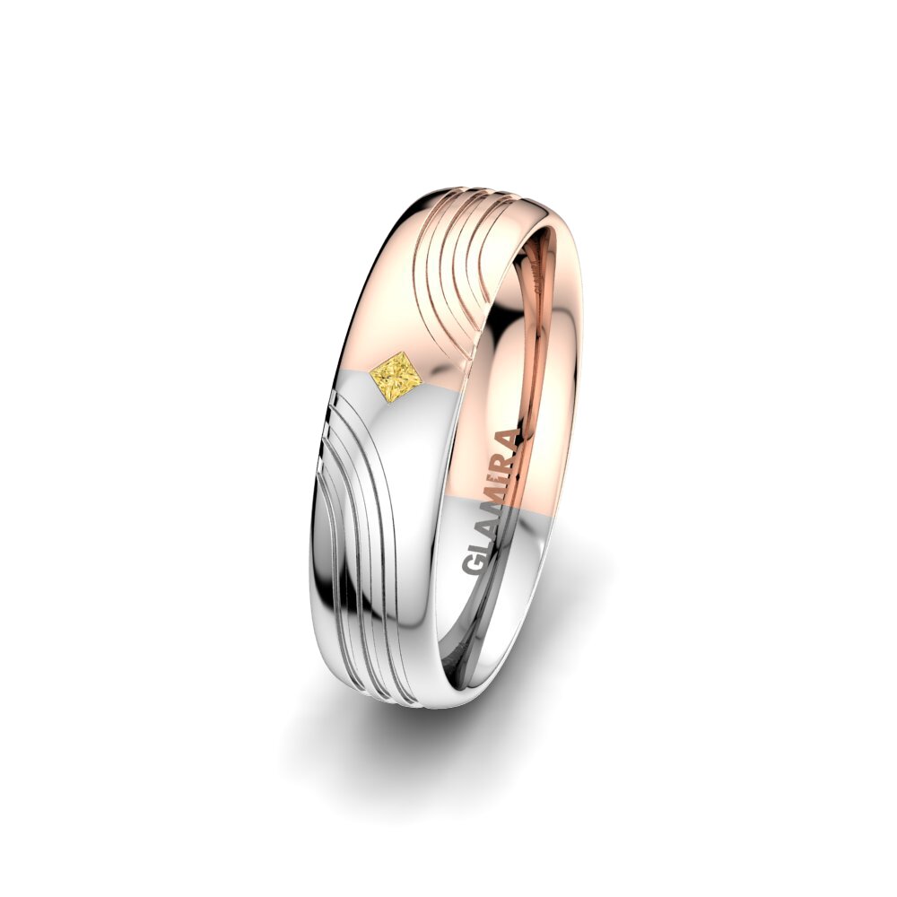 14ct White & Rose Gold Yellow Diamond Women's Wedding Ring Alluring Twist 5 mm