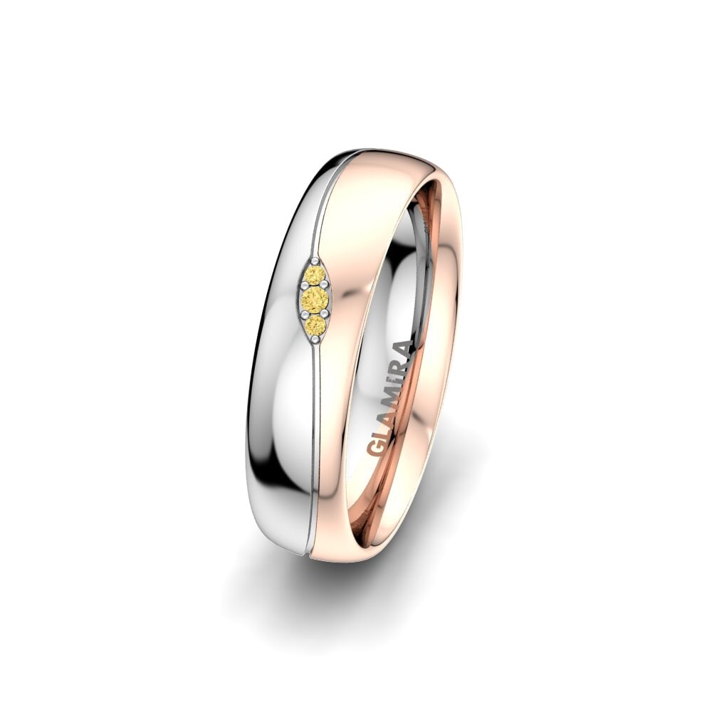 14ct White & Rose Gold Yellow Diamond Women's Wedding Ring Bright Touch 5 mm