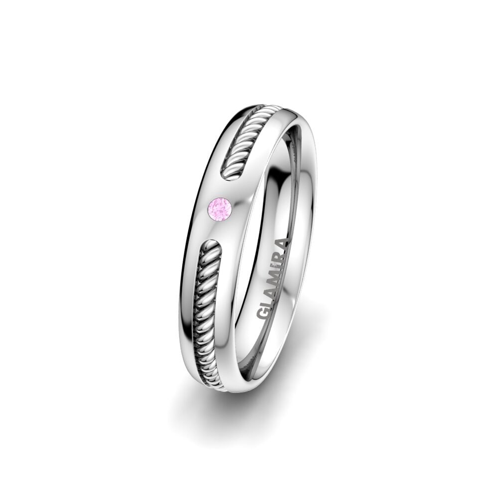 White Silver Pink Sapphire Women's Wedding Ring Exciting Light 4 mm