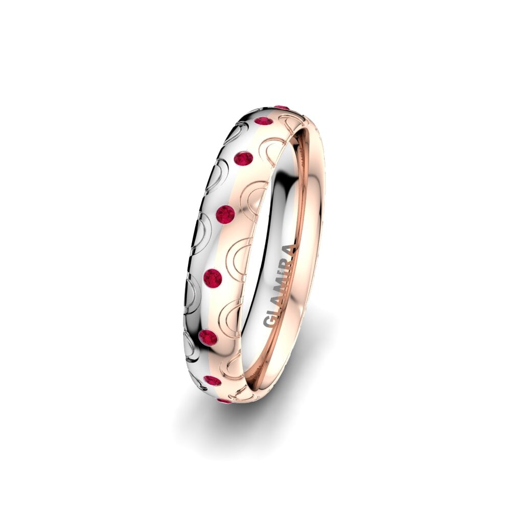9K White & Rose Gold Ruby Women's Ring Florid Dream 4 mm