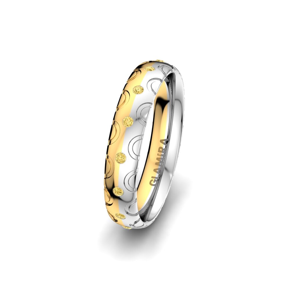14ct Yellow & White Gold Yellow Diamond Women's Wedding Ring Florid Dream 4 mm