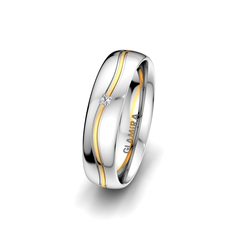Or Blanc & Jaune 585 Saphir Blanc Alliance pour femme Alluring Fusion 5 mm