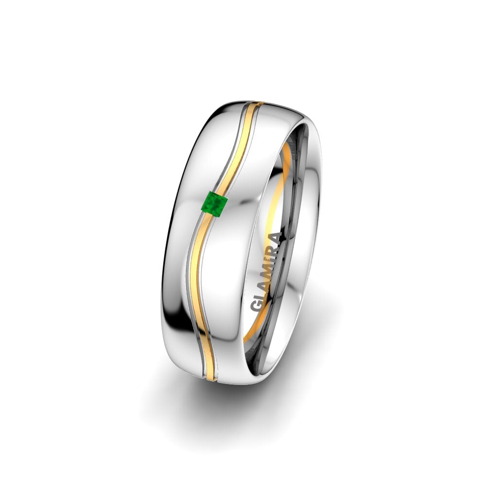 Or Blanc & Jaune 375 Émeraude Alliance pour femme Alluring Fusion 6 mm
