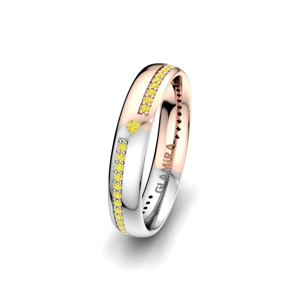 Weiß & Rotgold 750 Gelber Saphir Damen trauring Elegant Choice 4 mm