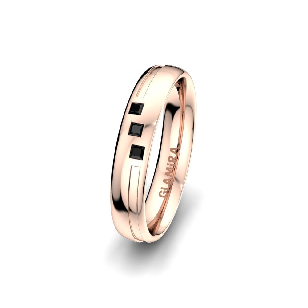 14ct Rose Gold Black Onyx Women's Wedding Ring Charming Pretty 4 mm
