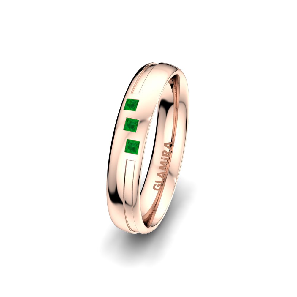 14ct Rose Gold Emerald Women's Wedding Ring Charming Pretty 4 mm