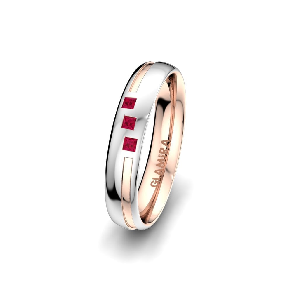 9K White & Rose Gold Ruby Women's Ring Charming Pretty 4 mm