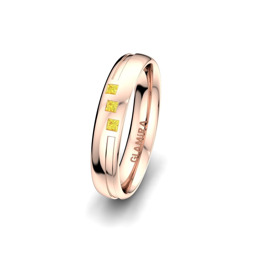 14ct Rose Gold Yellow Sapphire Women's Wedding Ring Charming Pretty 4 mm