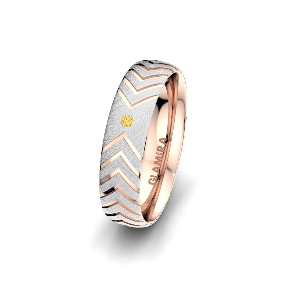 14ct White & Rose Gold Yellow Diamond Women's Wedding Ring Universe Union 5 mm