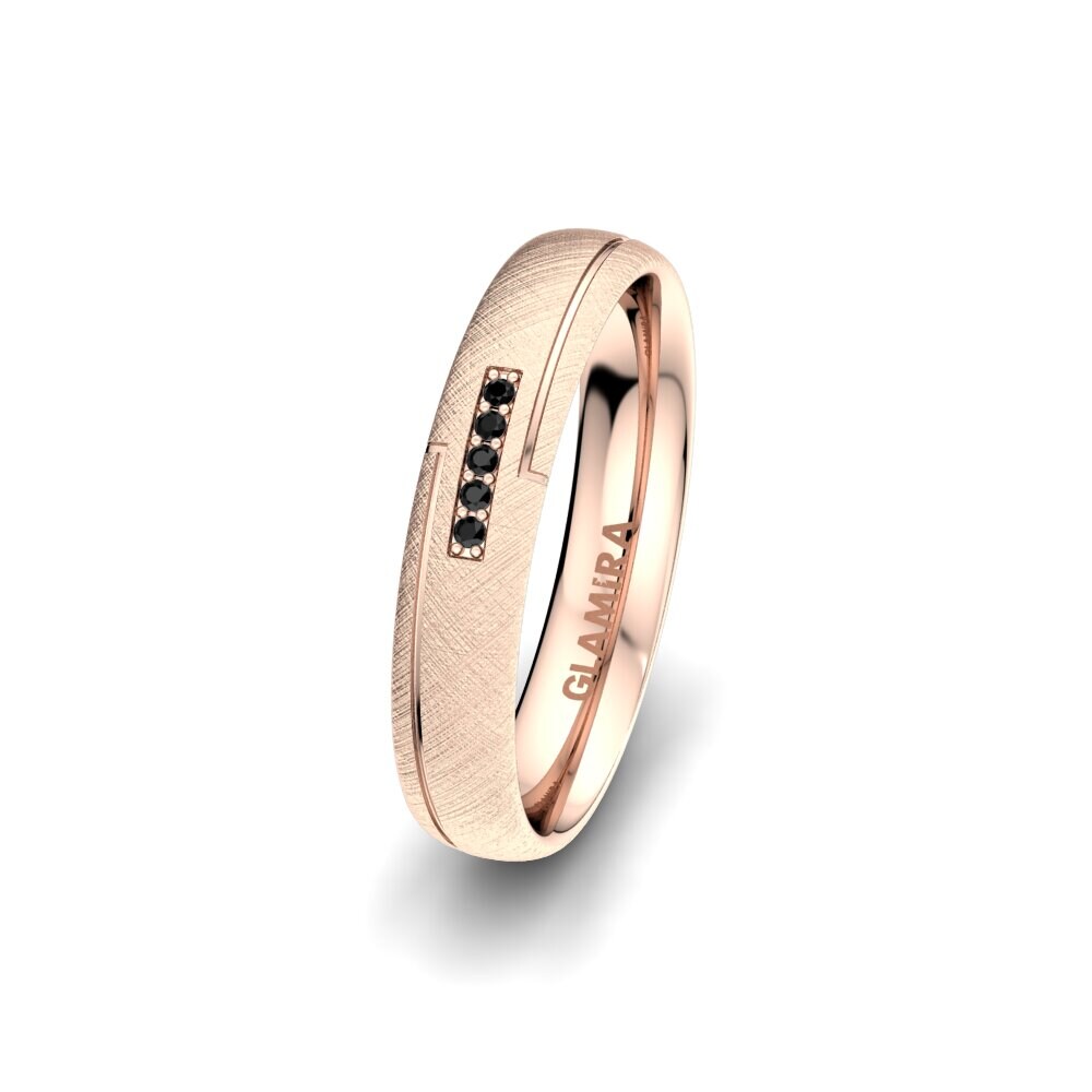 14ct Rose Gold Black Onyx Women's Wedding Ring Charming Fever 4 mm