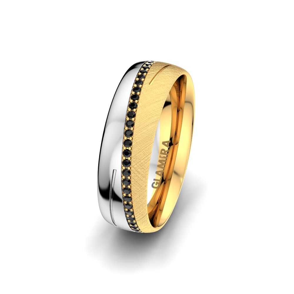 18ct Yellow & White Gold Black Sapphire Women's Wedding Ring Glamour Star 6 mm