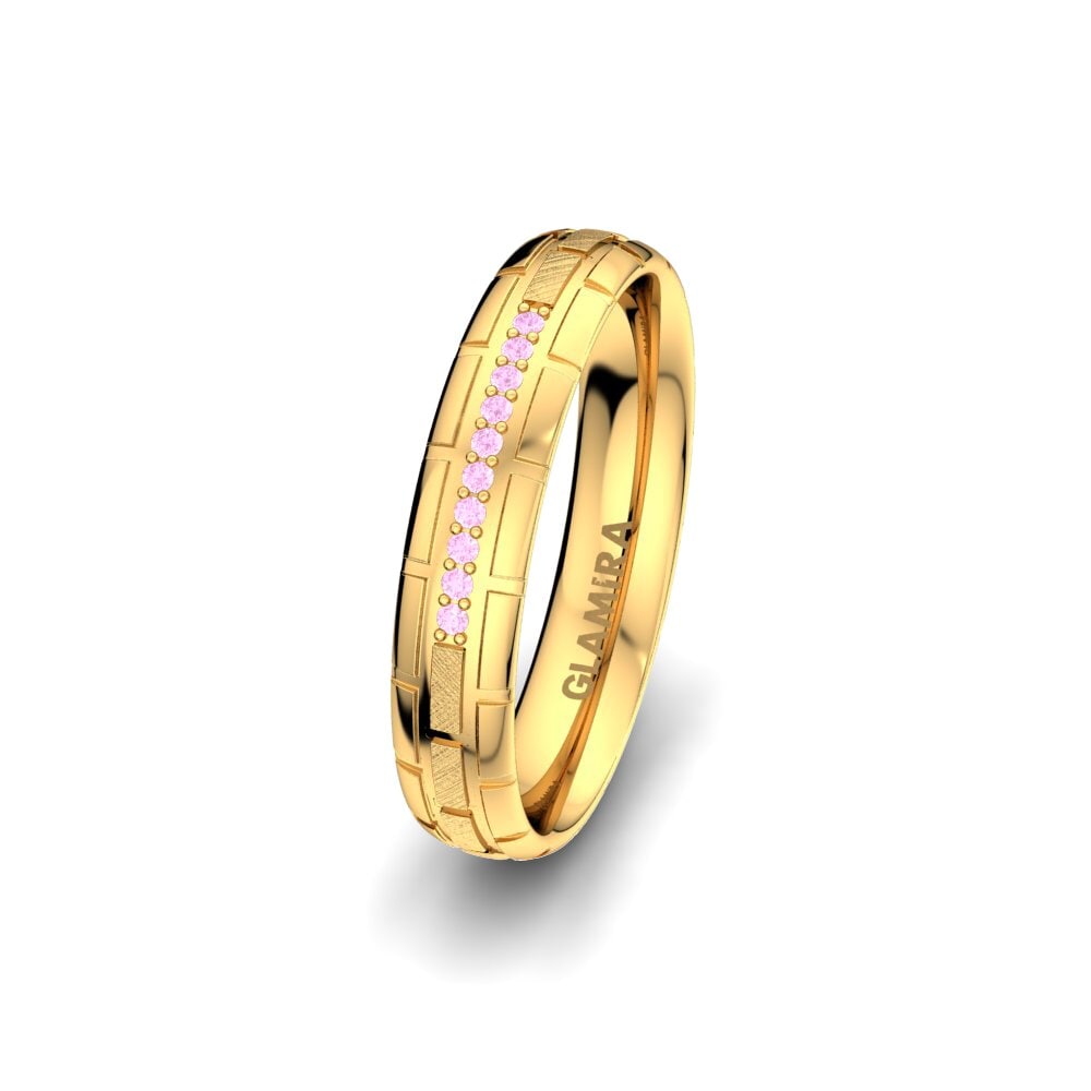 14ct Yellow Gold Pink Sapphire Women's Wedding Ring Glamour Queen 4 mm