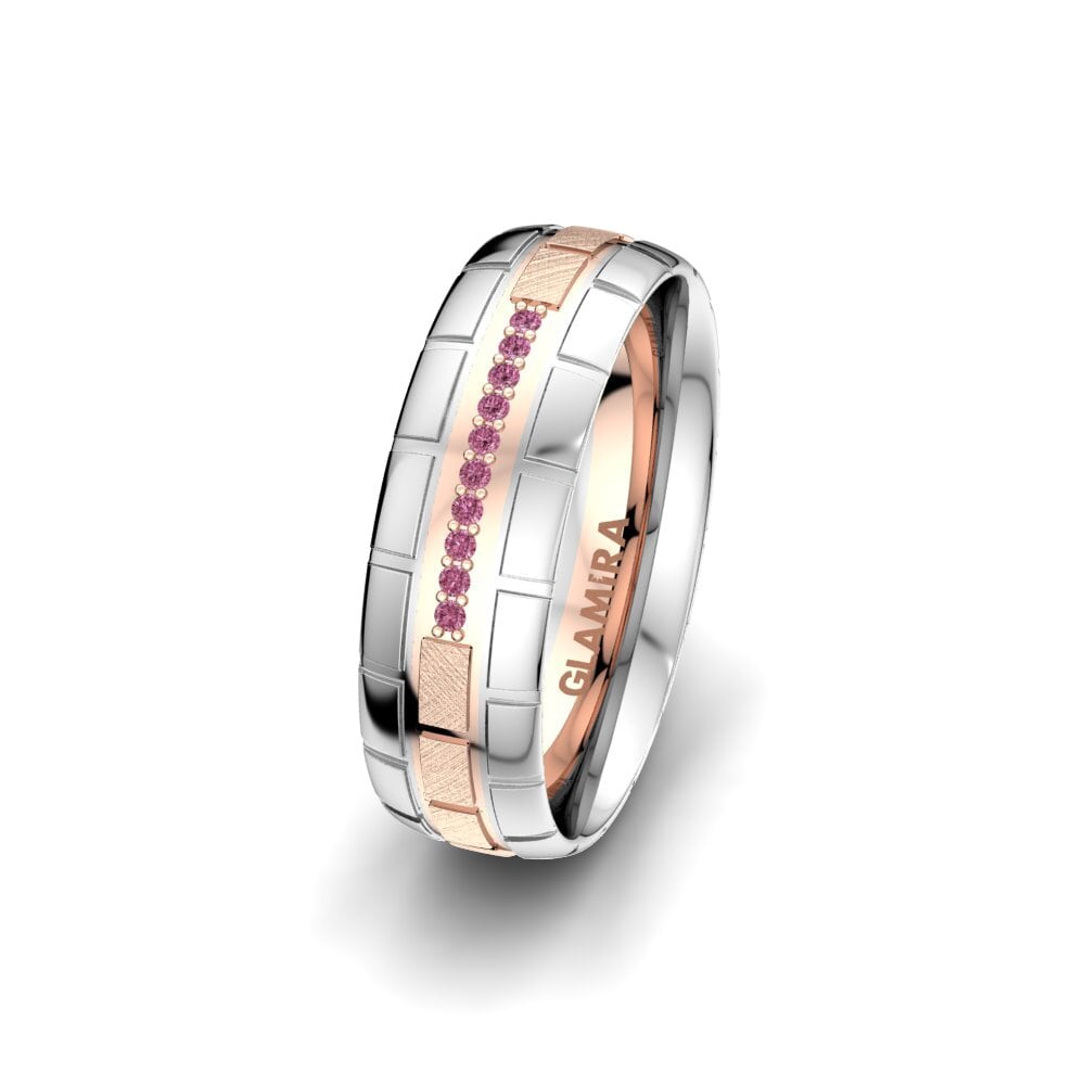 Or Rose & Blanc 750 Grenat de Rhodolite Alliance pour femme Glamour Queen 6 mm
