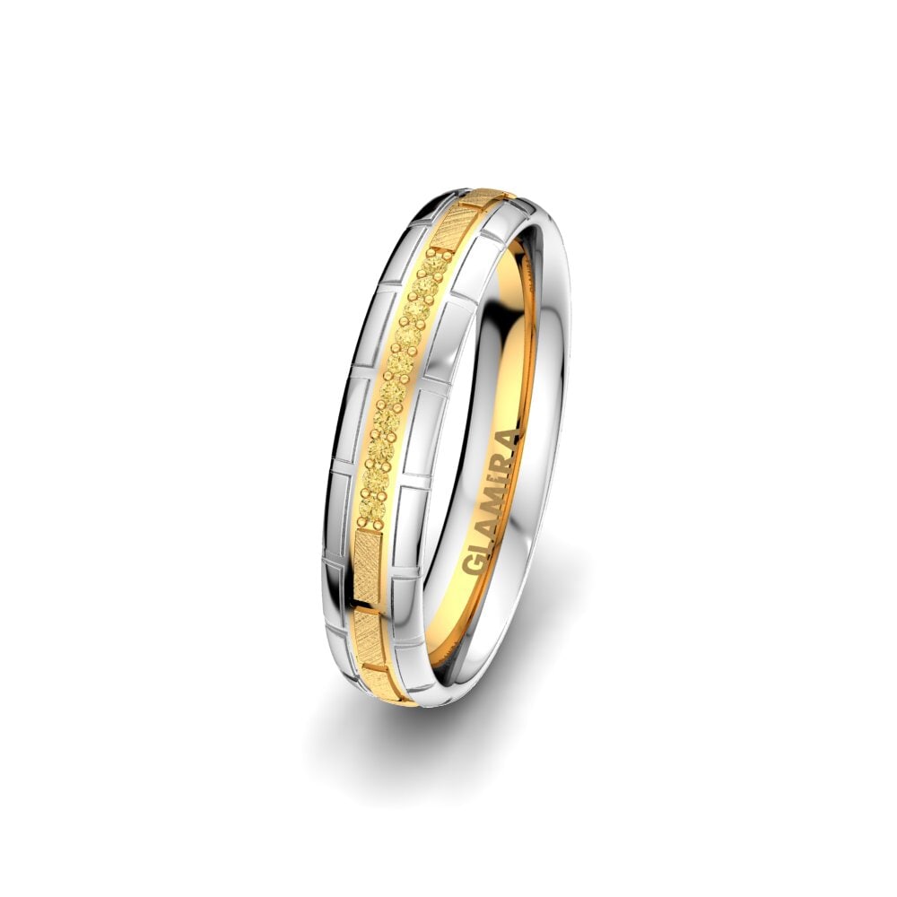 14ct Yellow & White Gold Yellow Diamond Women's Wedding Ring Glamour Queen 4 mm