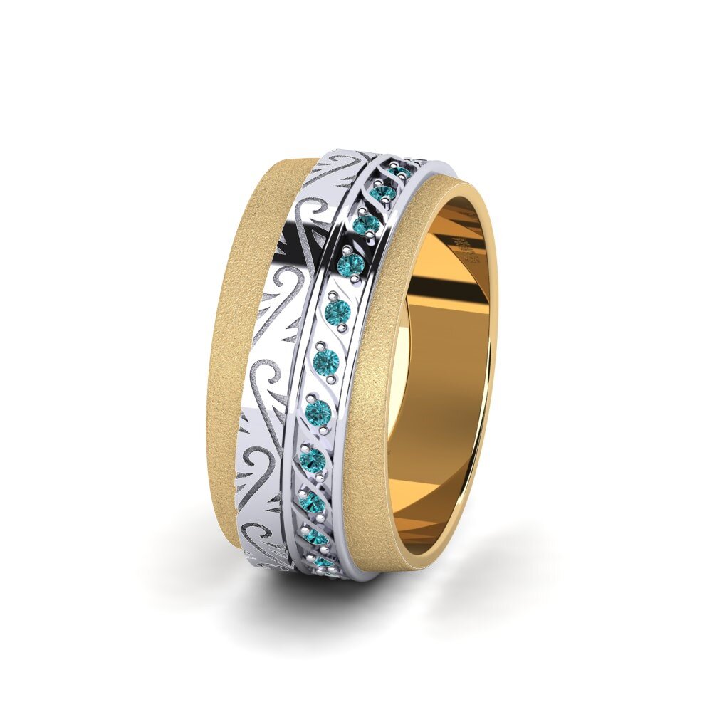 14ct Yellow & White Gold Blue Diamond Women's Wedding Ring Mystic Winter