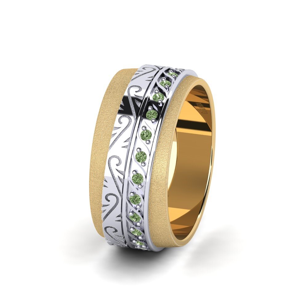 14ct Yellow & White Gold Green Diamond Women's Wedding Ring Mystic Winter