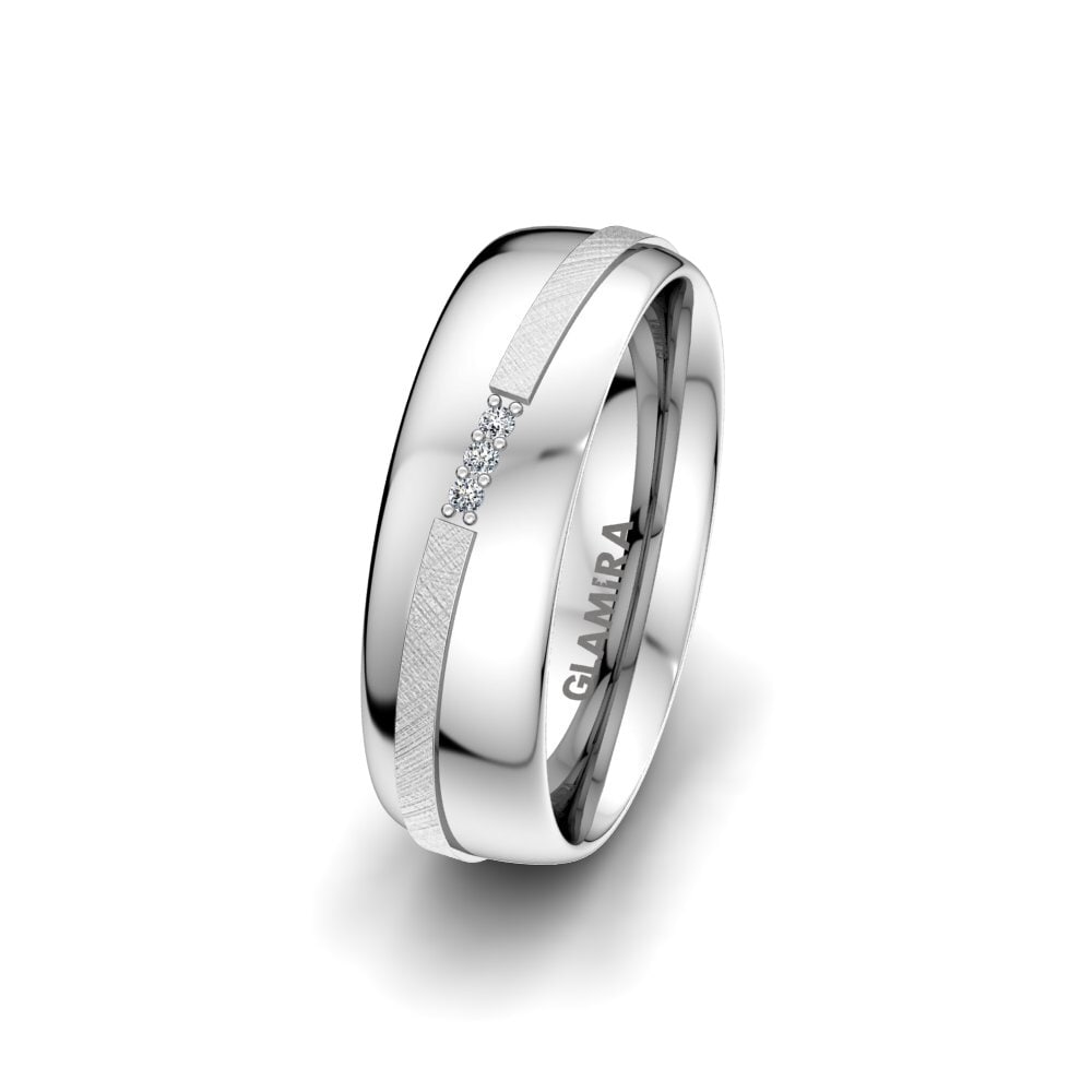 9k White Gold Women's Wedding Ring Romantic Line 6 mm