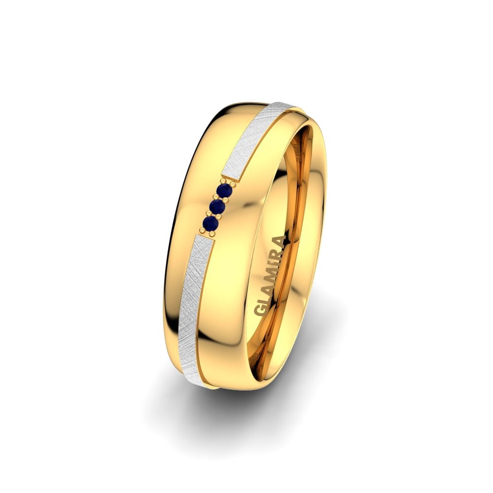 14k White & Yellow Gold Sapphire Women's Wedding Ring Romantic Line 6 mm