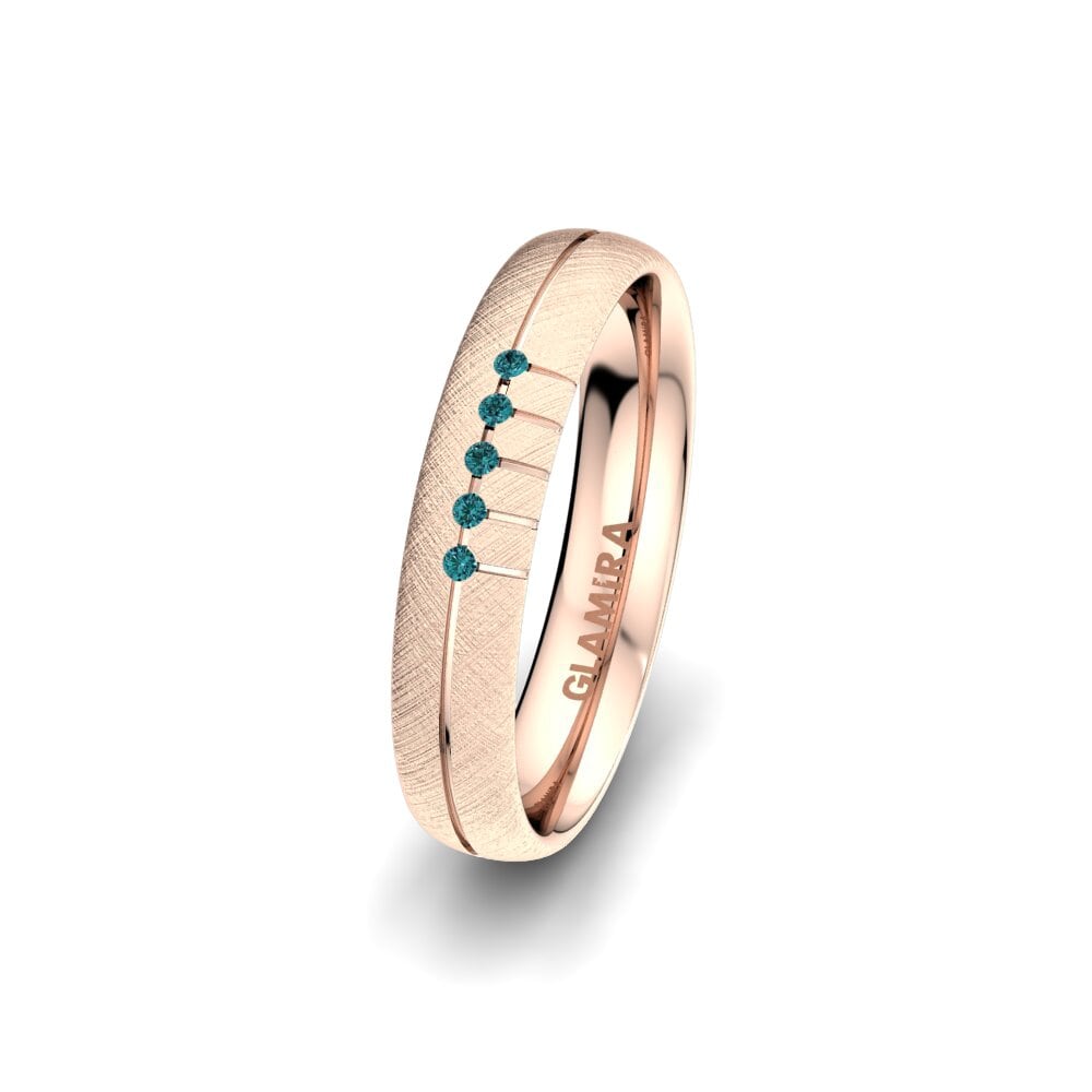 14ct Rose Gold Blue Diamond Women's Wedding Ring Pure Valentine 4 mm