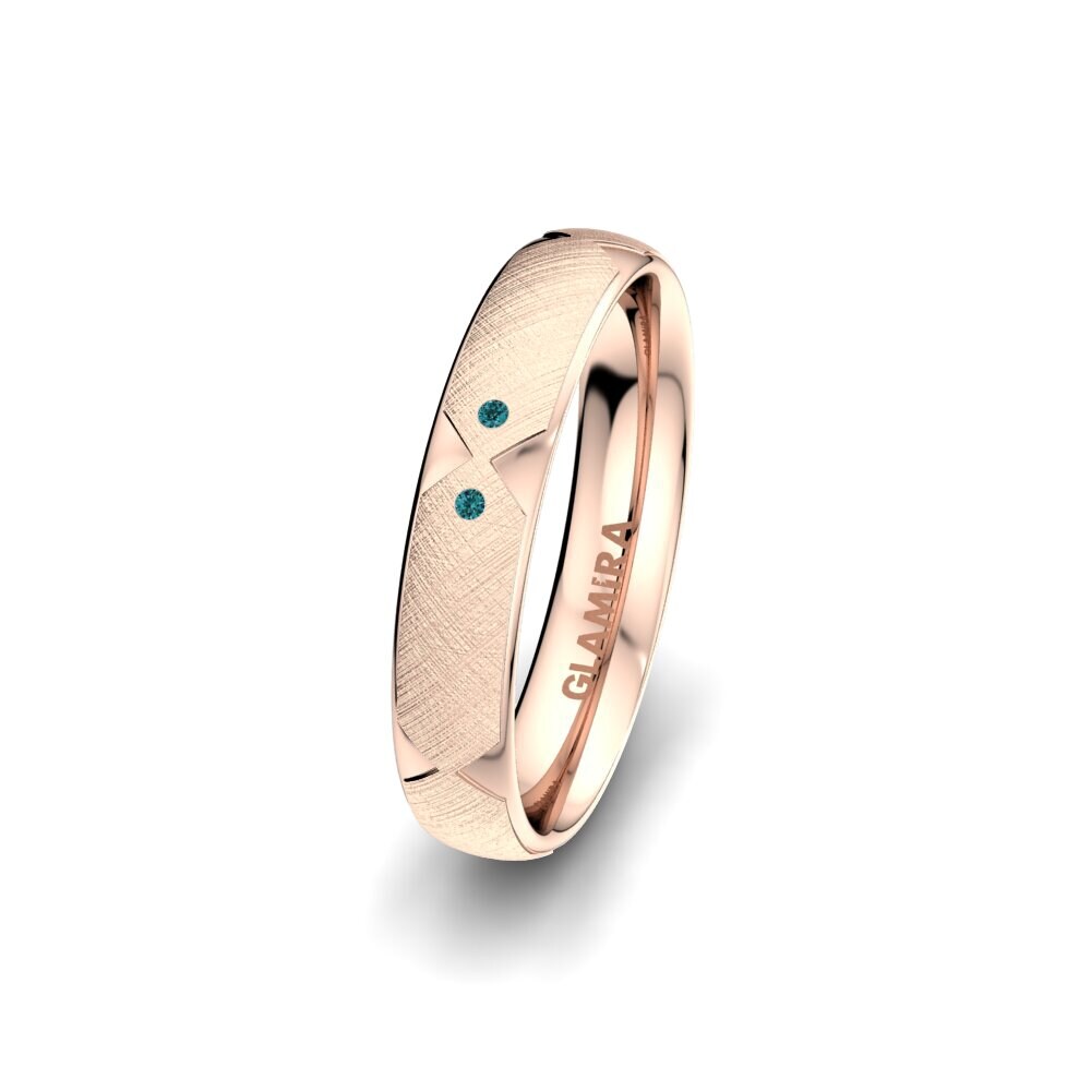 14ct Rose Gold Blue Diamond Women's Wedding Ring Natural Light 4 mm